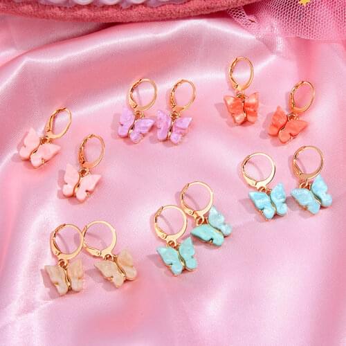 Flatfoosie Korea New Cute Butterfly Drop Earrings For Women Girls 16Color Acrylic Earrings Fashion Jewelry Party Friendship Gift