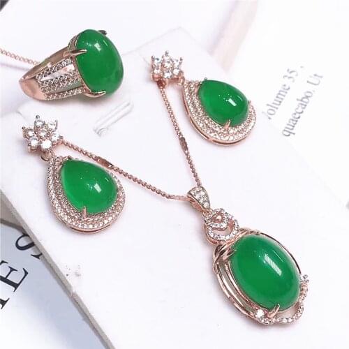 Jadery Silver 925 Jewelry Set Rose Gold Natural Jade Earrings Ring Necklace For Women Gifts bijoux femme 2019 black friday deals