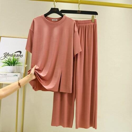 Korean New Ice Silk Thin Pajamas For Women Short Sleeve Trousers Set Spring Summer Modal Nightwear Two Piece Suit Pijama Mujer