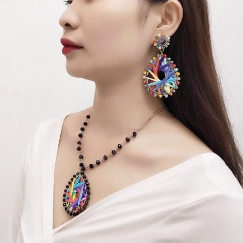 Womens Bohemian Necklaces Pendants Bead Long Chain Necklace Hand Woven Summer Beach Holiday inital Necklaces Jewelry for Women