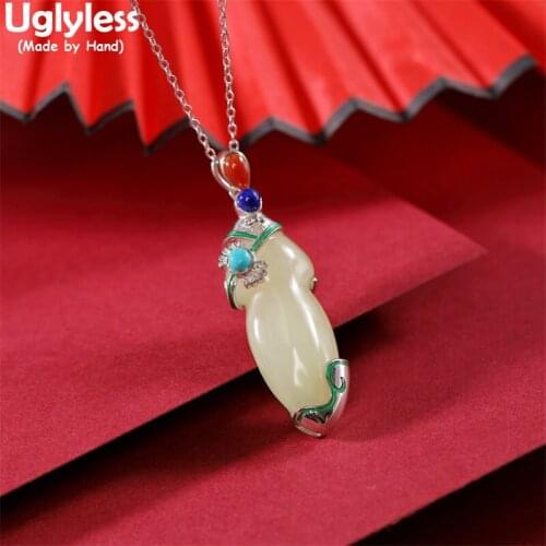 Uglyless Cheongsam Creative Fashion Eastern Beauty Jewelry for Women Jade Pendants Necklaces NO Chain 925 Silver Tulip Clothes