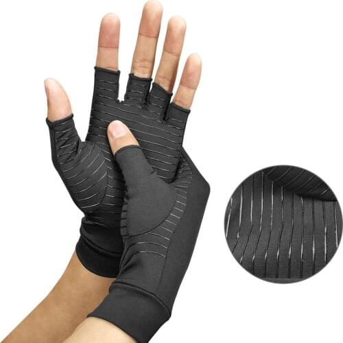 Mounchain 1Pair Unisex Copper Fiber Half-finger Glove Arthritis Compression Breathable Half-finger Gloves Adult 13-24 CM