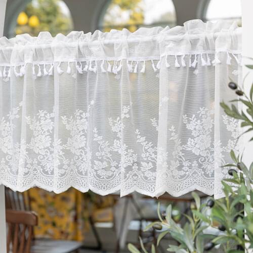 1 PCS Rod Pocket White Wave Lace Short Curtains for Kitchen Cabinet Cafe Book Shelf Decoration Sliding Door Romantic Lace Drapes