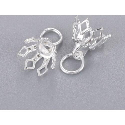 100pcs Silver Color Flower Rack Plating Brass Pendant Bails for Jewelry Making DIY Bracelet Necklace 8x8mm Hole: 3mm