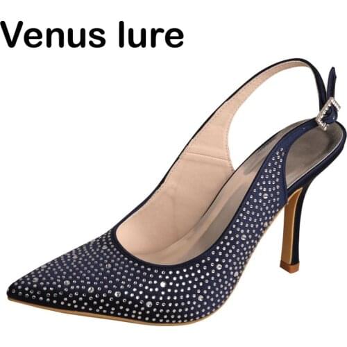 23 Colors Navy Blue Ladies Shoes Size 5 for Wedding Party Pointed Toe Crystals