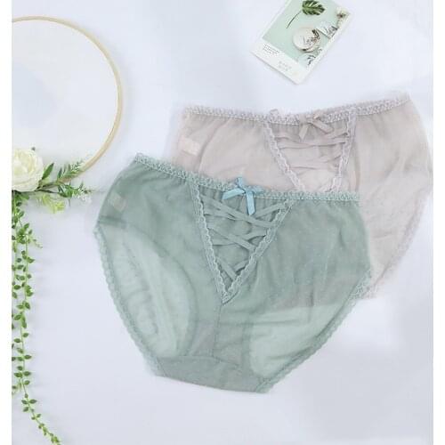 3Pcs/lot Thin Soft Dot prin Super light transparent sexy mesh Sexy Lace Lingeries Underwears Women Panties Plus Size 6XL Briefs