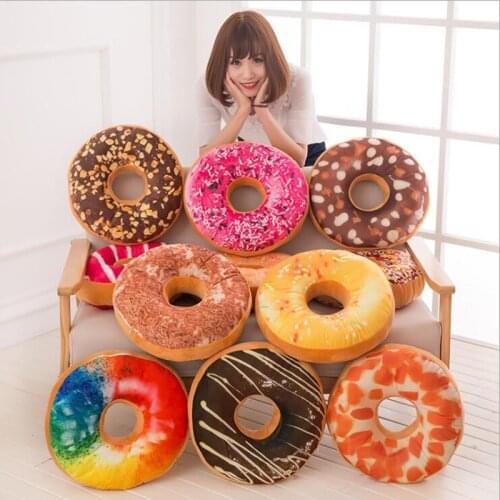 3D Creative Plush Donut Food Stuffed Pillow Sofa Chair Back Car Cushions Mat Cute Simulation Cushion Soft New Case Toys