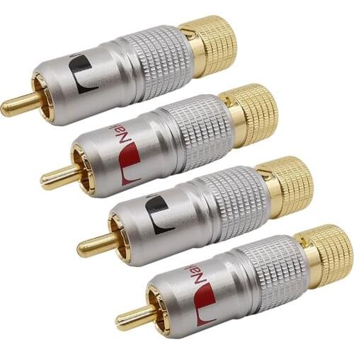 4Pcs 10mm Copper Gold Plated RCA Male Plug Solder-free Terminal Audio Speaker Wire Cable Coaxial Connector Socket Adapter
