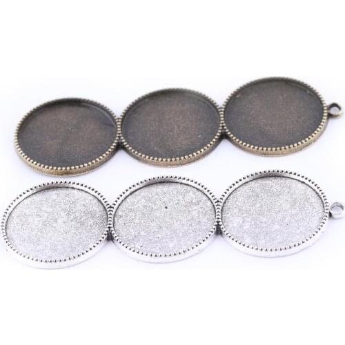 5pcs antique bronze three connecting bezel cabochon pendant base setting trays 20mm diy blanks for jewelry making