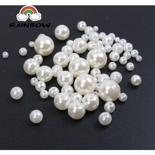 White Ivory Pearl Beads Imitation Acrylic Spacer Ball Beads Fit Jewelry Making DIY 3 4 5 6 8 10 12 14 16 18 20mm