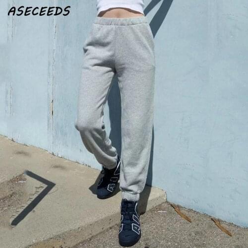 Fall 2021 Korean style pocket cotton pants women black Elastic high Waist pants joggers women pencil pants sweatpants streetwear