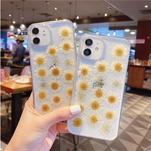Hot Real Dry Flower Glitter Case For iPhone 12 11 Pro Max Transparent Cases For iPhone 12 Pro XS Max X XR 8 7 Plus Soft Cover