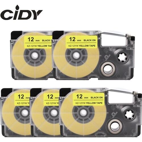 CIDY 5pks XR-12YW XR 12YW XR12YW 12mm black on yellow tape cartridge compatible for Casio label machine KL-60-L KL-60SR