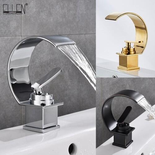 ELLEN Deck Mounted Bathroom Faucet Hot Cold Chrome Mixer Tap Gold Sink Crane Waterfall Black Single Handl ELF1434