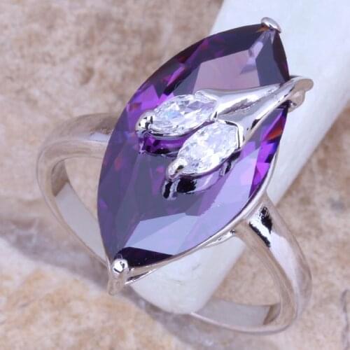 Superior Purple Cubic Zirconia White CZ Silver Plated Womens Ring Size 6 / 7 / 8 R1152