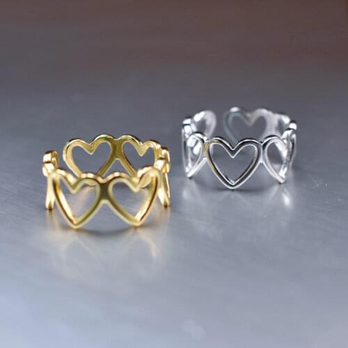 Gold/Silver Colour Hollowed-out Heart Shape Open Ring Design Cute New Love Jewelry for Women Young Girl Child Gifts Adjustable
