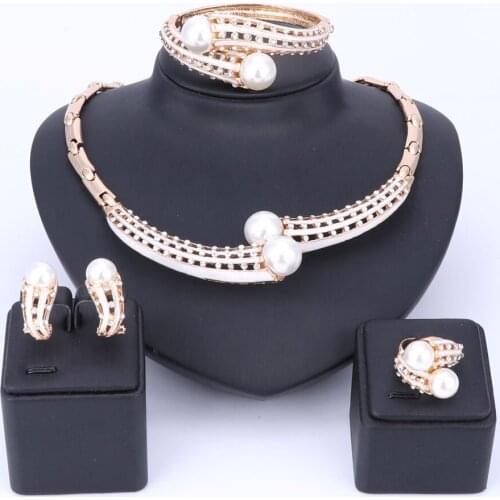 Crystal Rhinestones Jewelry Sets Womens Party Necklace Earrings Bracelet Ring Set Wedding Bridal Party Prom Accessories