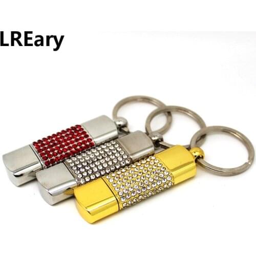 Metal Pen Disk Diamond Keychain 32GB 16GB 8GB 4GB Crystal USB 2.0 Flash Drive 64GB 128GB Mini Gift Pendrive Memory Stick Cle