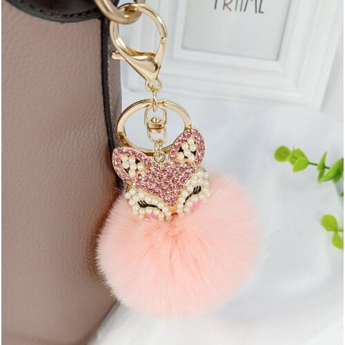 Cute Pompom Keychain Charm Mini Fox Fur Pendant For Women Bag Car KeyRing Mobile Phone Fine Jewelry Accessories Kids Girl Gift