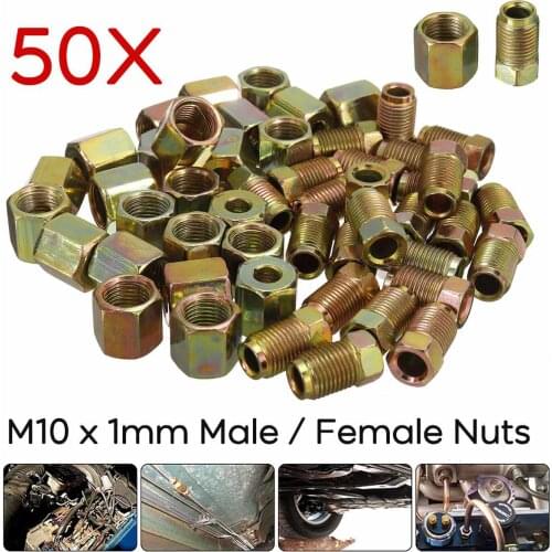25Pcs Male + 25Pcs Female Copper Brake Pipe Line Fitting Kit M10x1mm Metric Screw Nuts For 3/16" Roll of Brake Line Tubing Tube