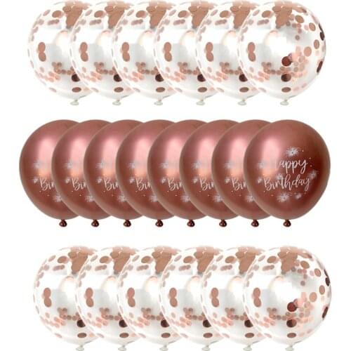 12inch 20pcs Rose Gold Chrome Confetti Balloons Set Printed Happy Cumpleaños Metallic Globos Navidad Decorations New Year 2021