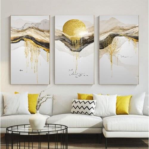 Tableaux Living Room Nordic Wall Art Decor Tableaux Abstract Golden Sun Canvas Painting Flowing Big Paint Posters Prints Fashion