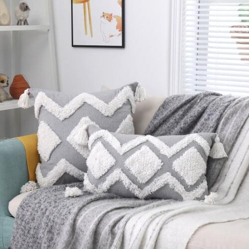 Home Decoration Boho Style Cushion Cover 45x45cm Headboard Car Seat Cushion Pillows Lace Tassel Tufted India Pillowcase