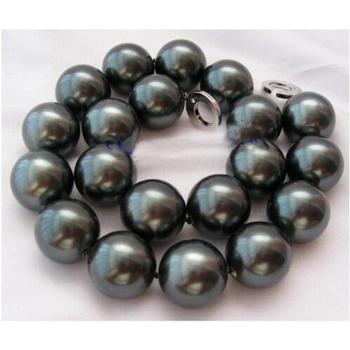 New Arriver Stunning Big Size AA 20MM Round Tahiti Black Color South Sea Shell Pearl Necklace,Shell Jewellery For Women Gift