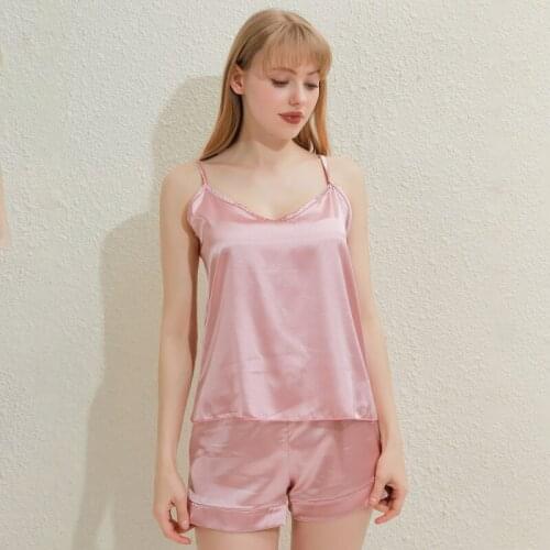 Fashion New Women Solid Color Pajamas Set Two Pieces Set Sleeveless V-Neck Vest Elastic Waist Shorts Women Homewear 1PC