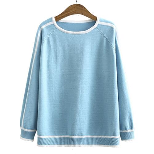 Autumn Womens Sweaters 2020 Fashion New Jumper Striped Splice Pullover Raglan Sleeve Tops Covering Yarn Knitted Female Clothing