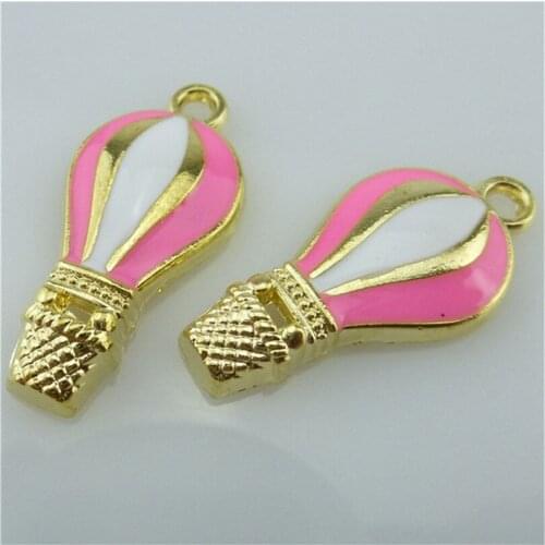 6pcs/pack DIY Chunky Enamel Hot Air Balloon Pendant Jewelry Findings Gold Color Charms Handmade Necklace Girls Kids Accessory