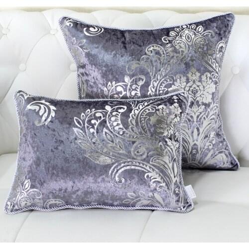 European style velvet hot silver cushion cover silver edging rolling rope pillowcase luxury hot silver printing cushion cover