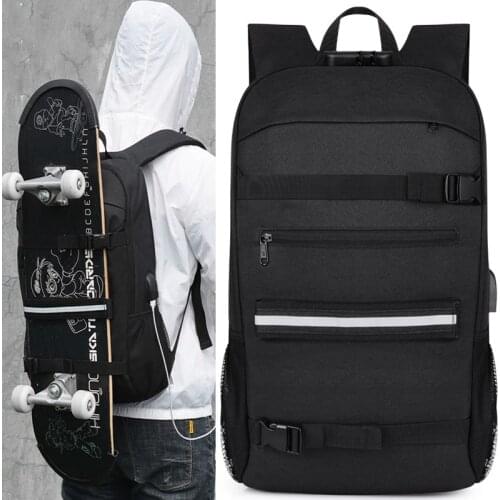 2020 New Arrival Skateboard Backpack Bag Anti-theft Password Lock USB Charging Shoulder Bag Men and Women Travel Longboard Bag