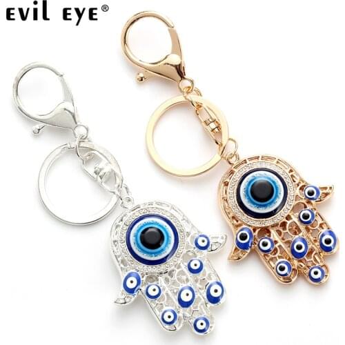 Evil Eye Fashion Alloy Hassam Shape Charm Car Keychain Jewelry Pendant With BULE EVIL EYE BEAD EY4742