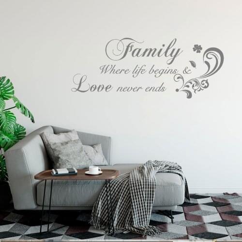 Family Quote Vinyl Wall Decal Wall Lettering Art Words Wall Sticker Home Decor Decoration Living Room DX138