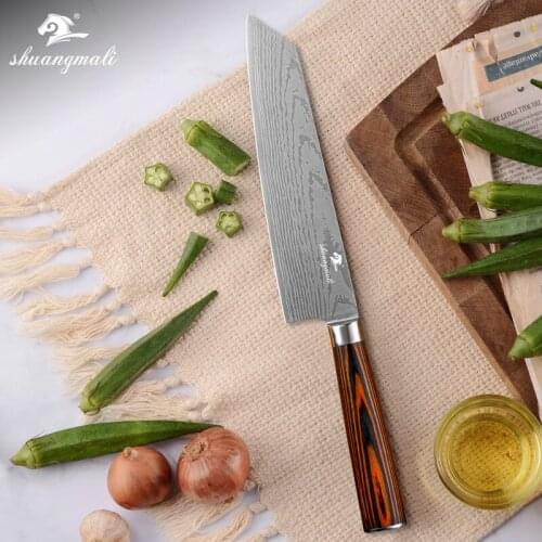 Shuangmali 7.5 Inch Japanese Gyuto Cleaver Knife 420 Stainless Steel Kitchen Cooking Chef Knives Sharp Wood Handle Slicing Knife