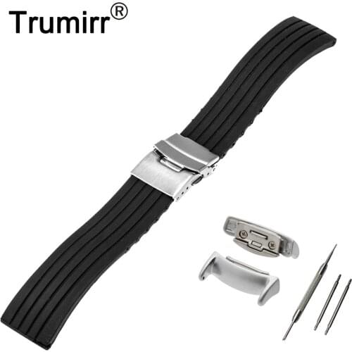 18mm Silicone Rubber Watch Band + Adapters for Samsung Gear Fit 2 SM-R360 Stainless Steel Buckle Strap Wrist Belt Bracelet Black