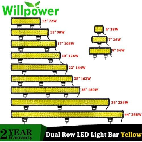 Willpower Yellow 20 inch 126W 12'' 22'' 20'' offroad led bar 12V 24V Spot Flood Amber Lights Fog Lamp for Car 4WD Truck SUV