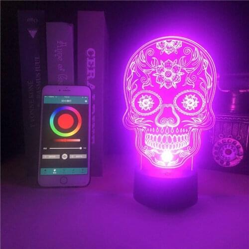 Tattooed Skull Clock Base Table Anime Lamp Direct Supply Atmosphere Halloween Present Night Light 3d Lamp Visual Light Effect