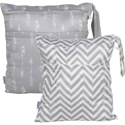 Baby Cloth Diaper Wet Dry Bags Waterproof Reusable Washable with Two Zippered Bag for Swimsuits or Wet Clothes