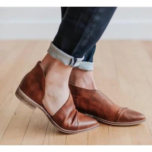 2021 High Quality Fashion Women Flat shoes Ladies Leather Low Heels Slip On Pointed Toe summer Plus Size Loafers women shoes