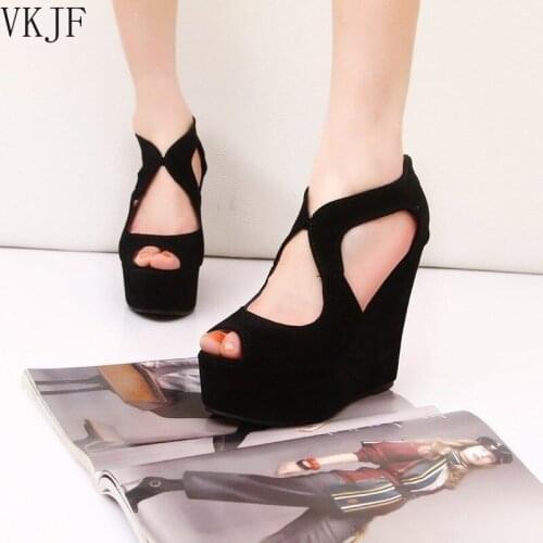2021 New Arrival Casual Women Fish Mouth Non-slip Platform Slope High Heels Sandals Buckle Strap Sandals