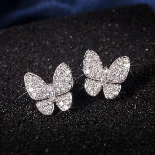 Women Earrings Inlaid Zircon Butterfly Silver Color Earrings Fashion Simple Engagement Earrings Gift For Girlfriends Birthday
