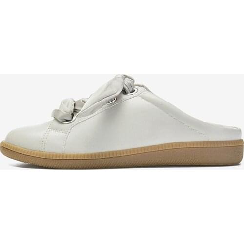 New women single shoes Small size 34 silk lace up flat sole small white shoes round head PU leather slippers rubber sole shoedv