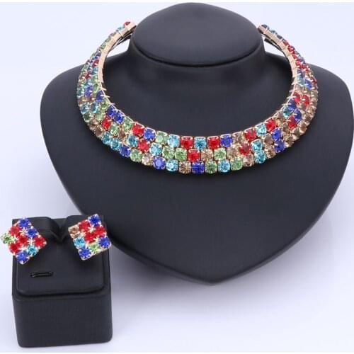 Women Crystal Earrings Necklace Bridal Wedding Jewelry Set Elegant Bride Party Prom Costume Dress Accessories Gifts