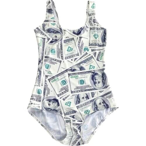 4XL 4 Patterns US Dollar Cash Printing Sexy Swimwears One Piece For Women Blue Red Sexy Beach Wear Triangle Suits