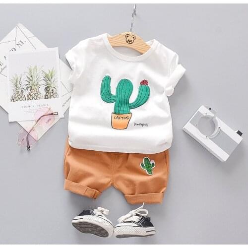 ZWF771 New Summer Kids Clothes Set Cartoon Print Baby Boy Clothes 2pcs Toddler Girls Short Sleeve + Shorts Sets Clothing Sets