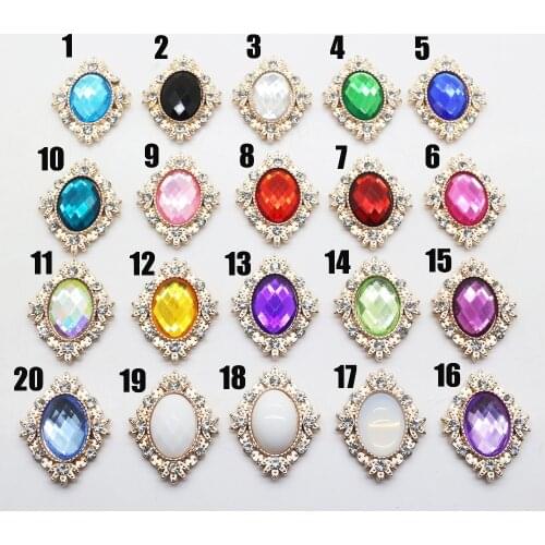 10 pcs / lot 20 colors 25 * 30 mm decorative metal buttons rhinestone oval-shaped Flatback gold-plated center DIY accessories