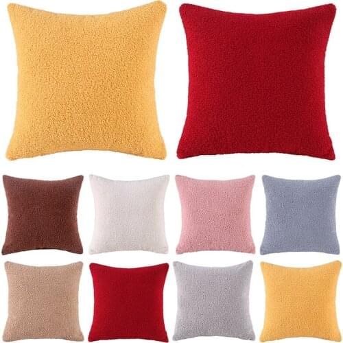 2021 Solid Soft Teddy Fur Pillow Cover Decorative Plush Cushion Cover for Sofa Car Home Decor Pillowcase Beige Pink 45x45cm