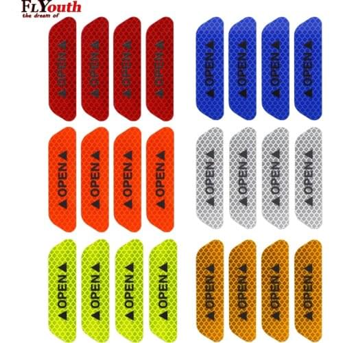 4Pcs/Set Car OPEN Reflective Tape Warning Mark Reflective Open Notice Bicycle Accessories Exterior Car Door Stickers DIY